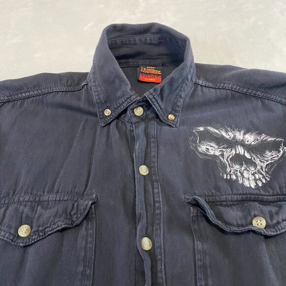 Hot Leathers Men's 'Shredder Skull' Black Sleeveless Denim Button Down Vest - Picture 3 of 8